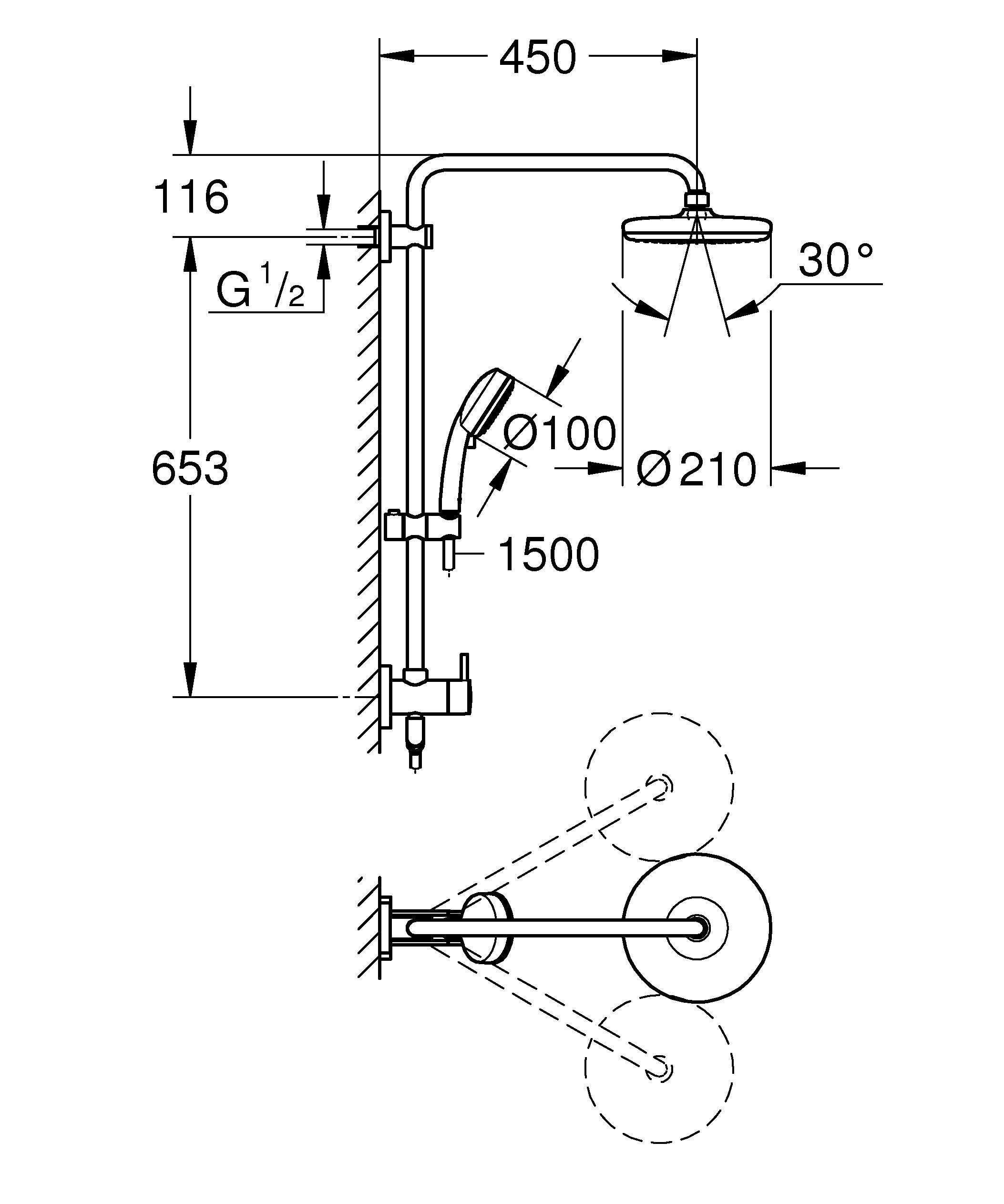 Душевая система GROHE Tempesta 210 Retro-fit с переключателем (без смесителя), хром (26190001) - Вид №1
