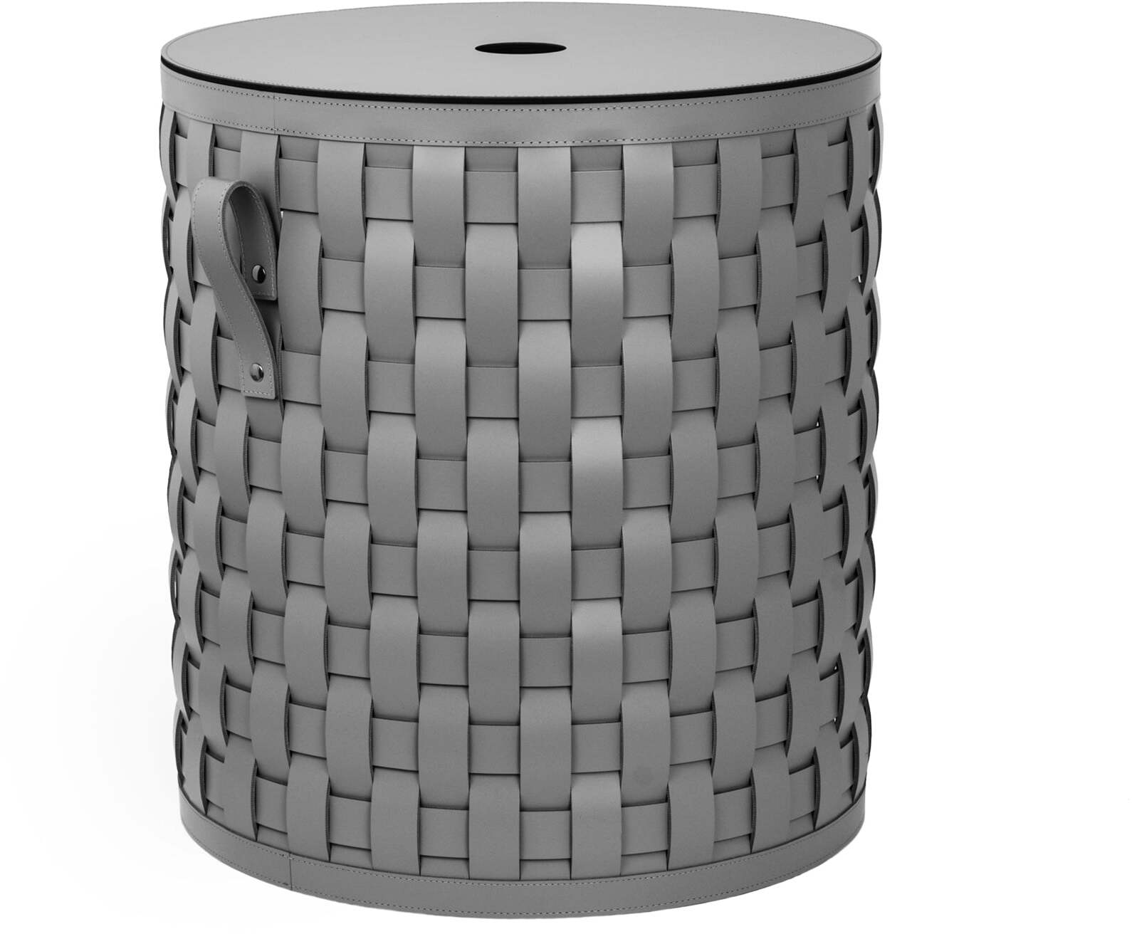 Короткая круглая корзина Demetra с плоской крышкой - Ø 45XH50 см / регенерированная кожа_beau-blue