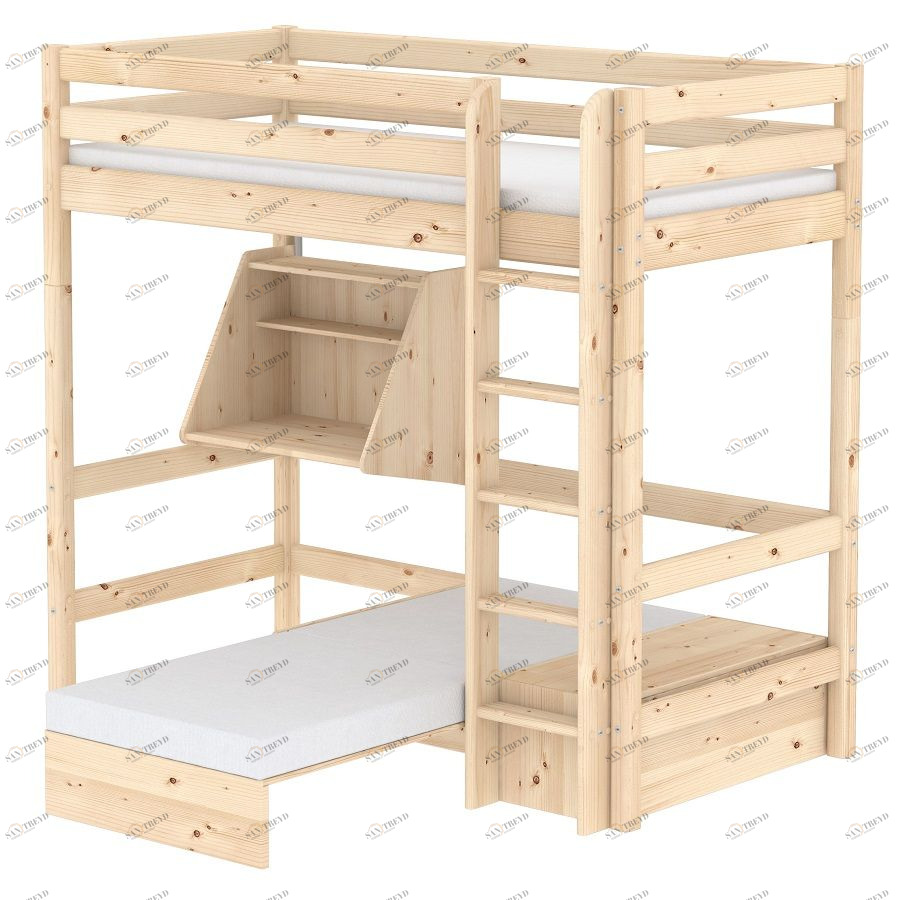 Кровать Flexa Classic Casa высокая со встроенным спальным модулем и столом, лакированная, 190 см 9010333101