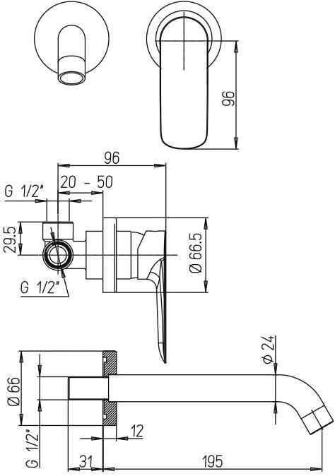 Paini Nove 09CR208 смеситель встраиваемый для раковины  - Вид №2