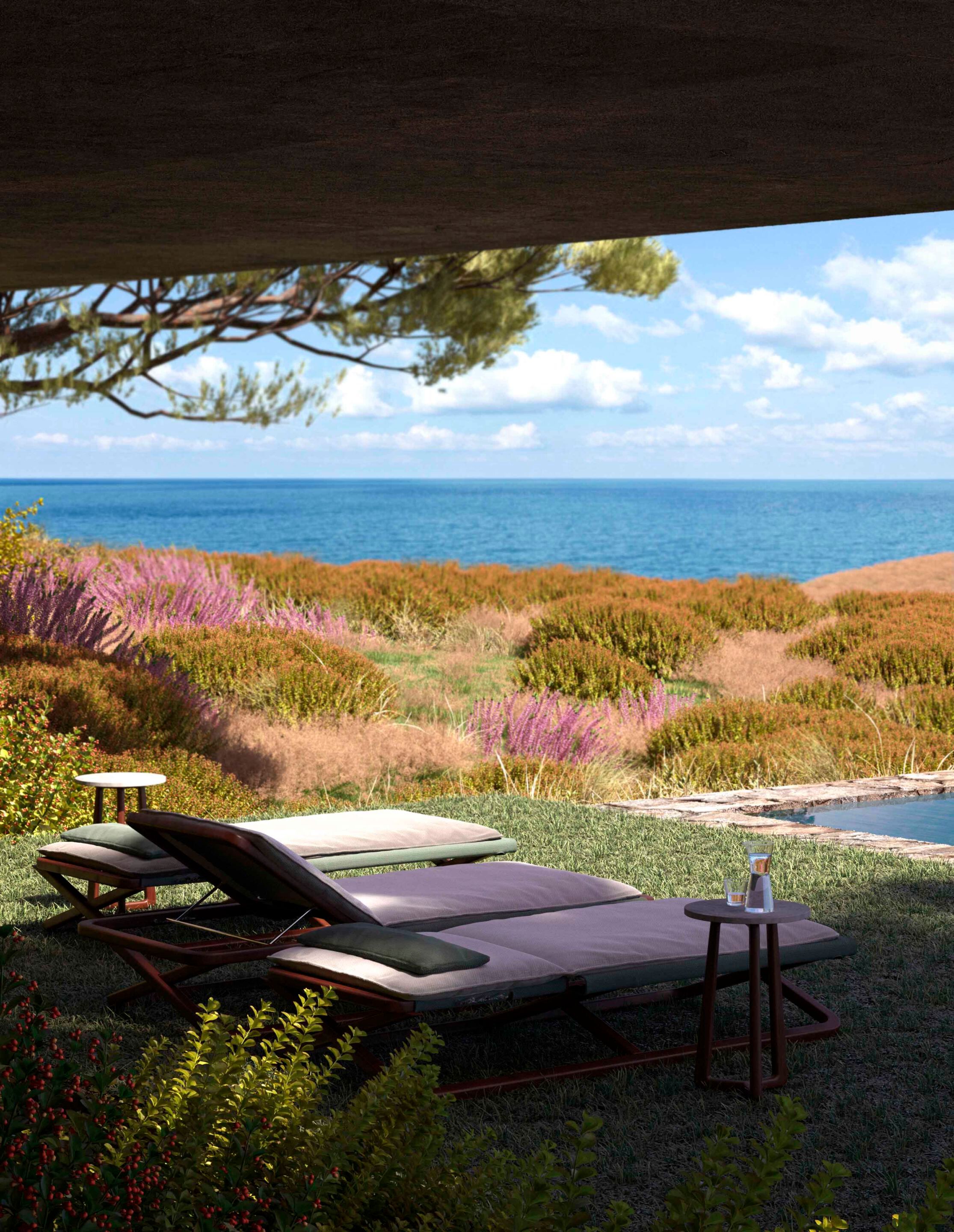 Садовая кровать с откидывающейся спинкой из красного дерева и ткани Exteta Loro Piana Interiors, Кресла Delight от Exteta ARCH-00132008 - Вид №9