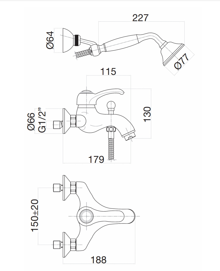 47ZZ5104 Смеситель для ванны , бронза Fiore JAFAR  - Вид №2
