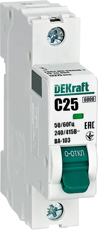 Автоматический выключатель DEKraft ВА-103 1P C25 для защиты электросетей 84509372
