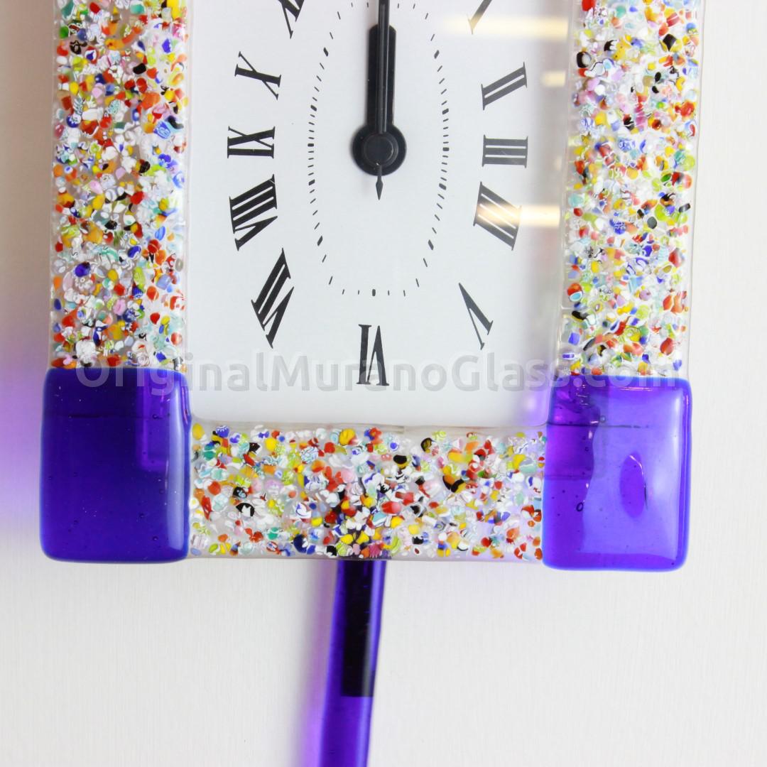 1265 ORIGINALMURANOGLASS Настенные часы с маятником Синие уголки - маленькие - муранское стекло 14 см  - Вид №1