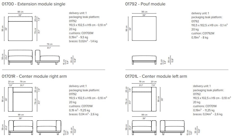 Секционный садовый диван с водоотталкивающими подушками TRIBÙ Vis à vis ARCH-00106248 - Вид №14