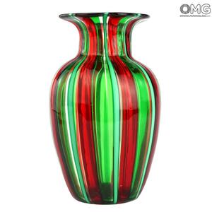 3764 ORIGINALMURANOGLASS Ваза в красно-зелёную полоску из муранского стекла - Original Murano Glass OMG 11 см