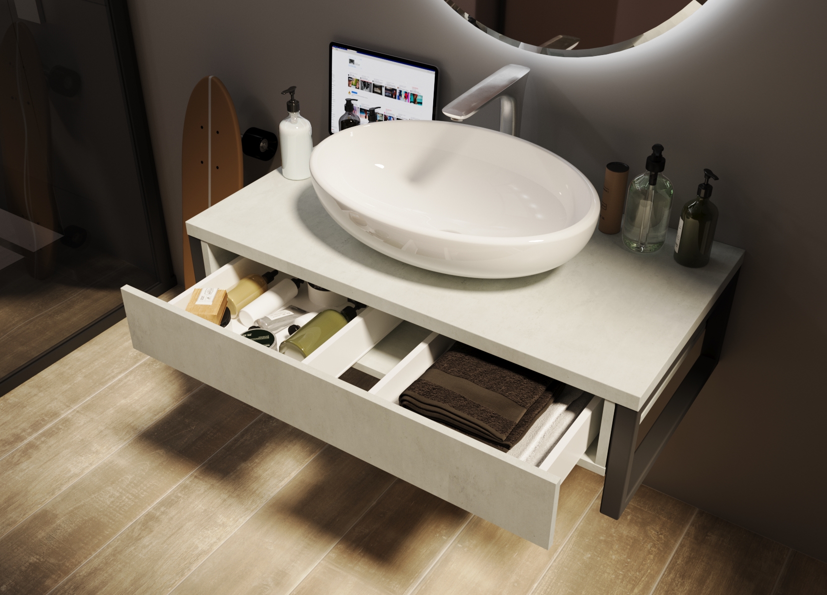 У85852 Тумба GRUNGE LOFT 90П 1в.я Бетон светлый 1 Marka GRUNGE LOFT  - Вид №3