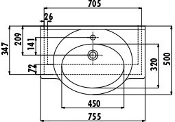 ET075-00CB00E-0000 Раковина ET075 мебельная (75 см) Creavit  - Вид №1