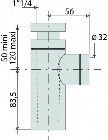 130800 000 00  Сифон для раковины Cylindrix, регулируемый по высоте от 50 до 120 мм, выход Д. 32 мм, хромированный АБС Valentin Хром  - Вид №2