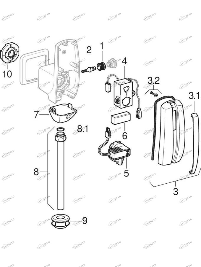 GEBERIT  Системы электронного управления смывом писсуара, питание от батарей, подвод воды сзади 1999 sun-id-1010469