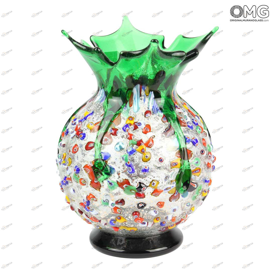 2159 ORIGINALMURANOGLASS Зелёная ваза Melody из муранского стекла 14 см 