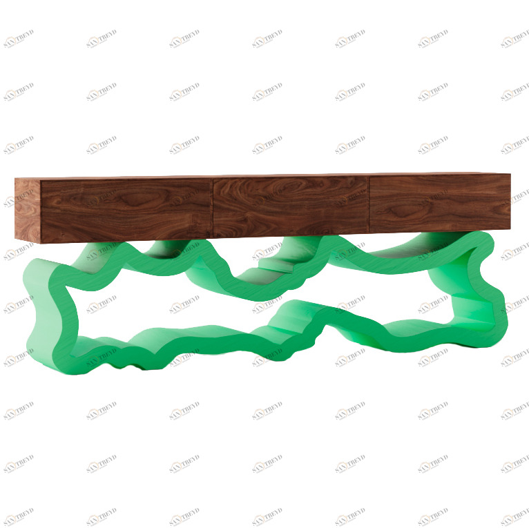 Тумба под телевизор дизайнерская орех, изножье зеленое с текстурой "Эклер" от Odingeniy ODINGENIY  178415 Зеленый;коричневый 