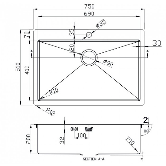 Zorg ZL R-750510 Мойка кухонная прямоугольная Zorg  - Вид №2