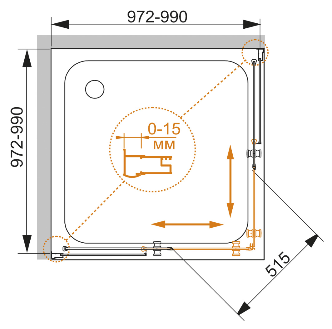 Душевой уголок CEZARES PRATICO-A-2-100-P-Cr - Вид №8