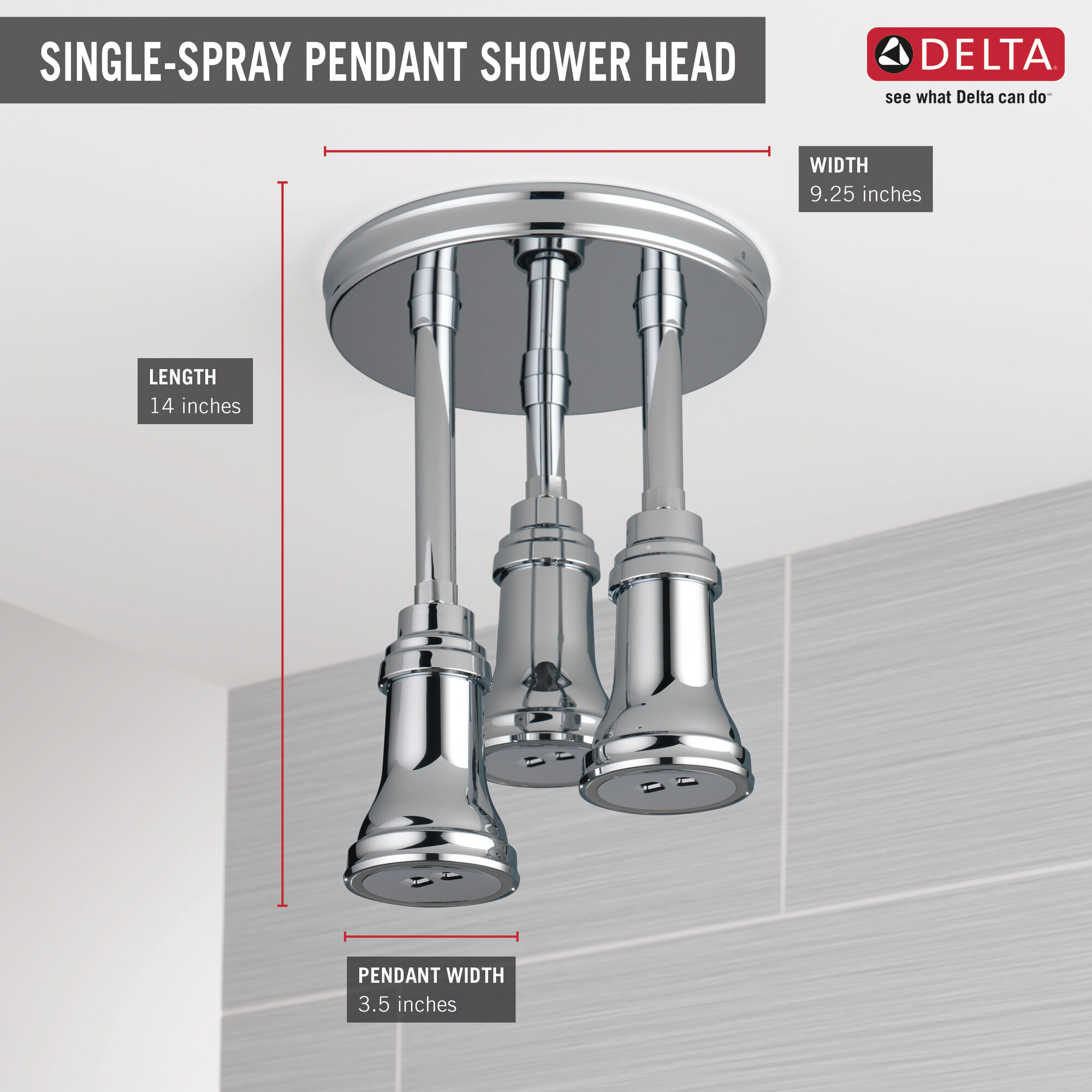 57190-25-L Подвесная душевая лейка Raincan со светодиодной подсветкой H2Okinetic® Delta Faucet Universal Showering Хром  - Вид №4