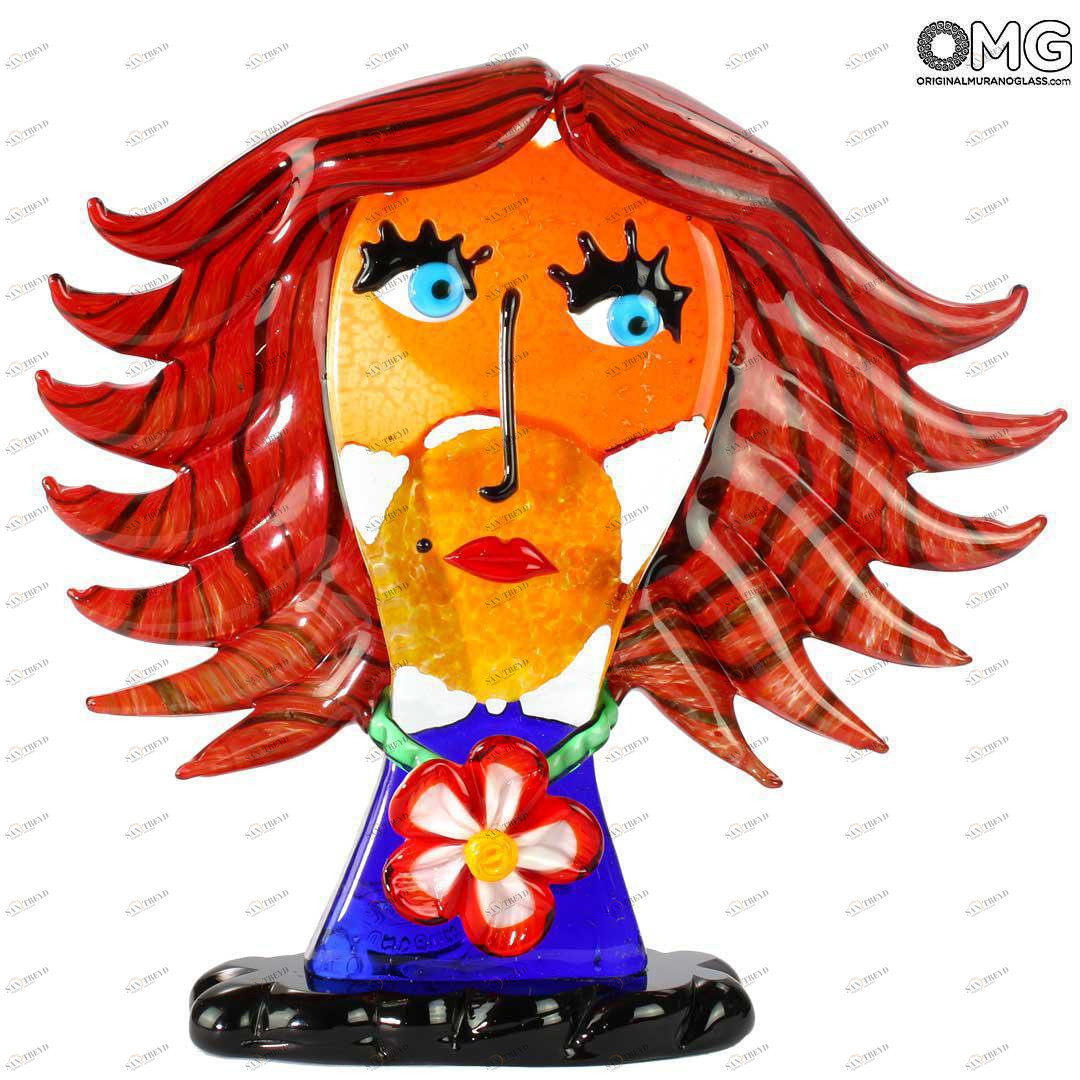 4722 ORIGINALMURANOGLASS Скульптура Голова Рыжей Женщины - Pop Art - по мотивам Пикассо - муранское стекло OMG 30 см 