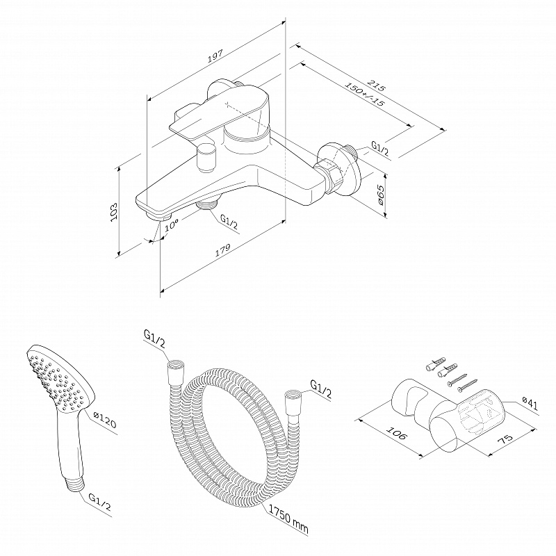 F90A15000 смеситель д/ванны/душа душ.набор хром шт. AM.PM Gem - Вид №7