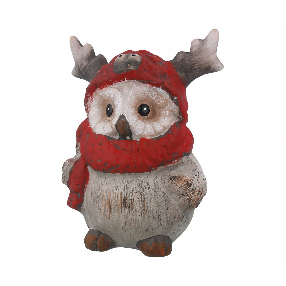 18046 Сова "Рогатик" в красном шарфе средняя 9.5 х 18 х 12.2 см Santreyd 