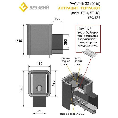 Печь для бани Везувий Русичъ Антрацит 22 (ДТ-4С) 2016 102 - Вид №1