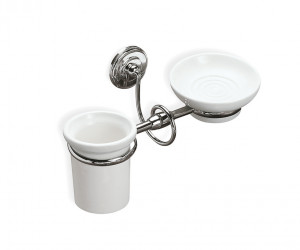 I14(25-BI) Stil Haus Idra, настенные керамические стакан + мыльница, цвет бронза - белая керамика