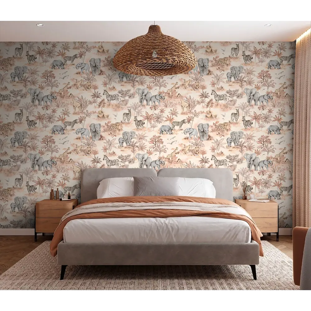 WALLSECRET Safari - флизелиновые обои бежевые с африканским стилем 89372705 STLM-0830035 - Вид №3