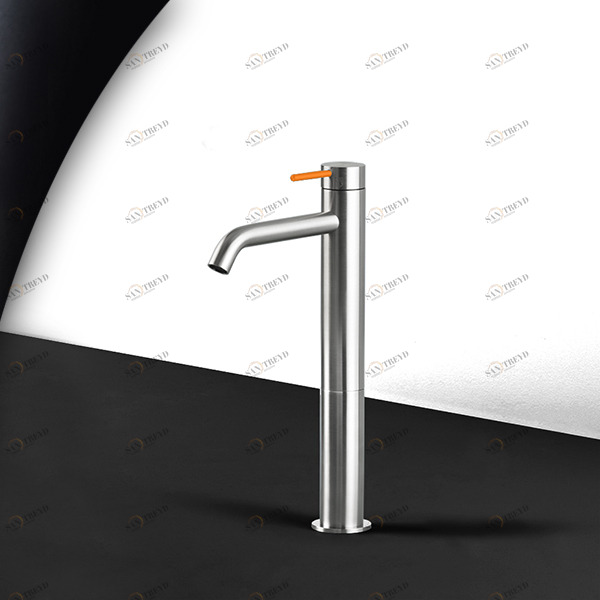 Смеситель для раковины сталь матовая с оранжевой ручкой Toki Radomonte TKI3SCIL14