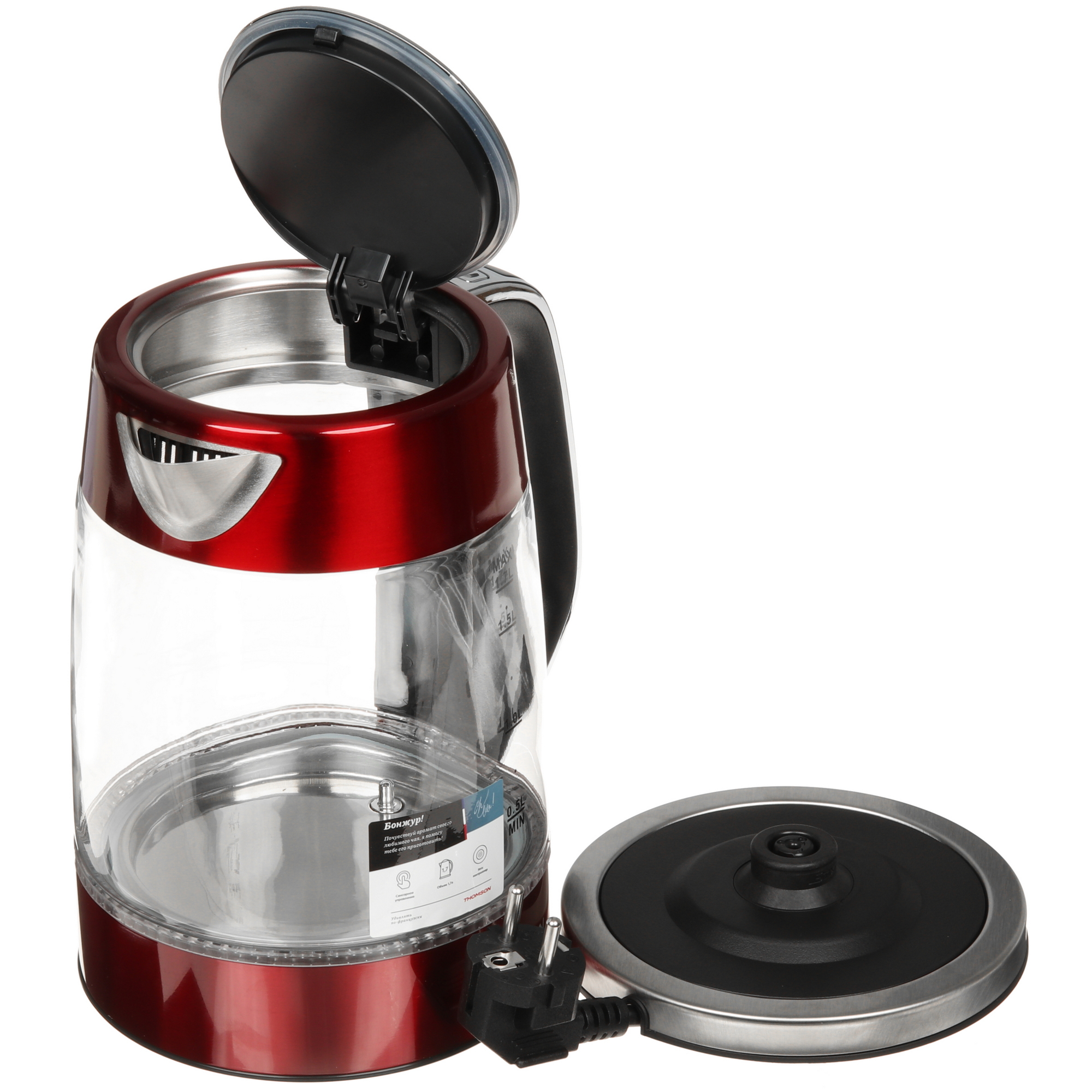 9099276 Электрочайник Thomson GLASS K20ES-2001 RED красный STDN-0044499 - Вид №7