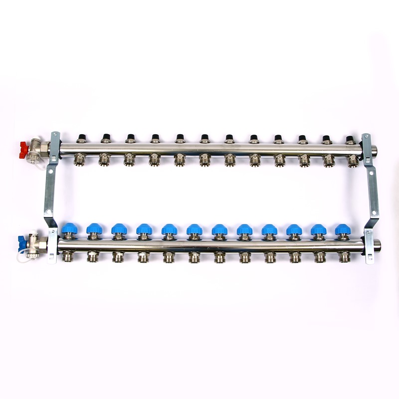 Коллекторная группа из нержавеющей стали с регулир. и термостатическими вентилями и расходомерами REHAU 1"x3/4"ЕК 12 выходов 218121 - Вид №3