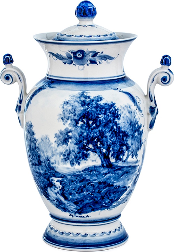 10587822 Гжельский фарфоровый завод Ваза "Ампир с ручками" (тема) 1с Фарфор, Керамика 