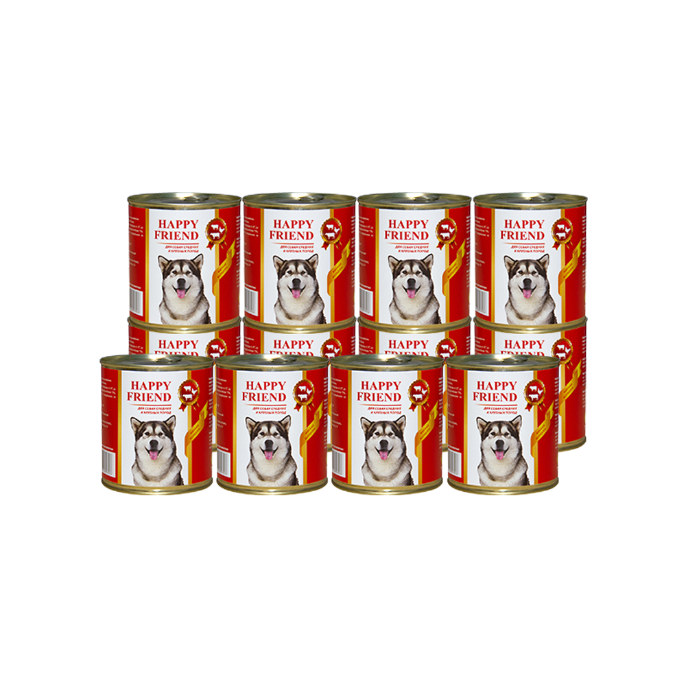 ПР0049105*12 Корм для собак для средних и крупных пород мясное ассорти банка 750г (упаковка - 12 шт) HAPPY FRIEND 