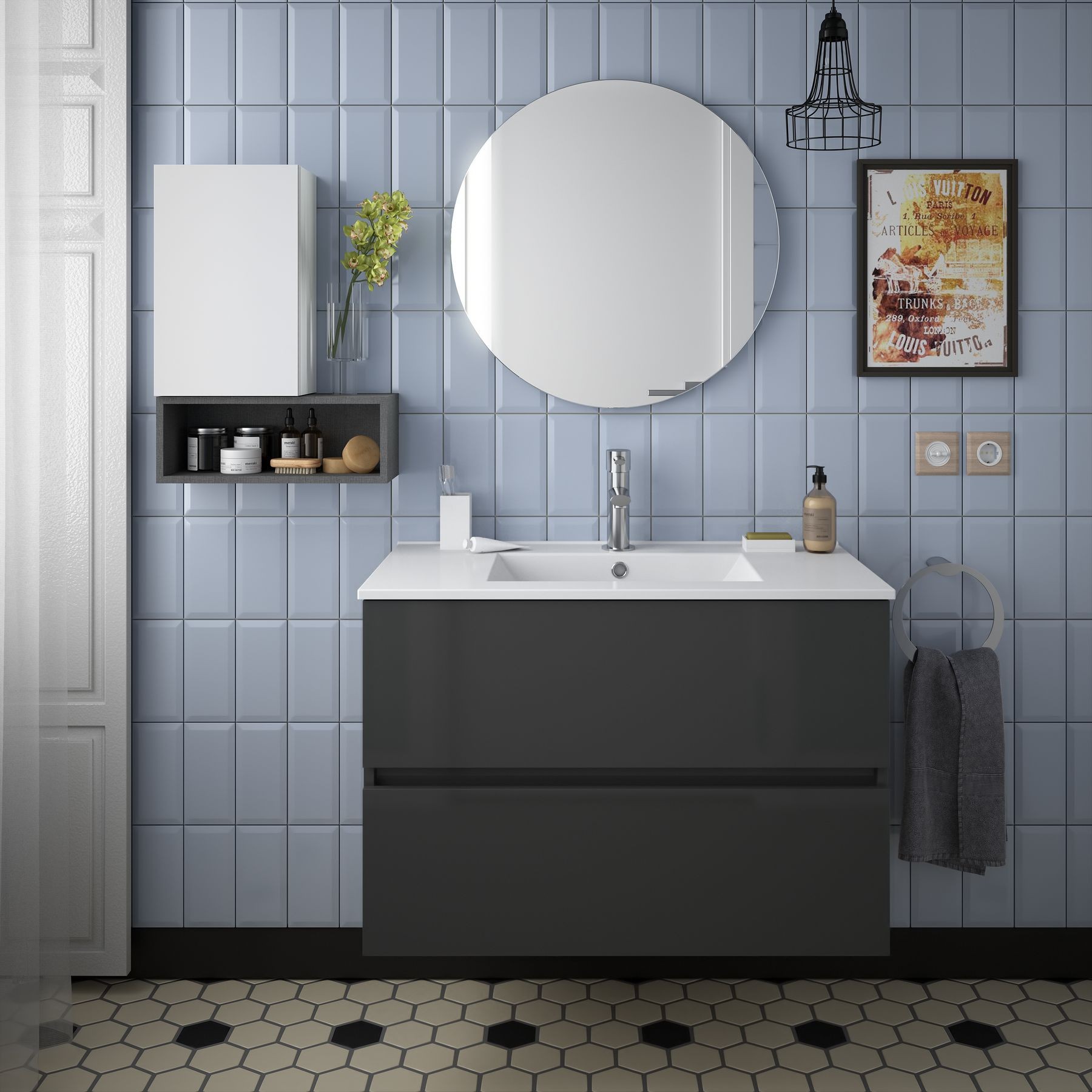 23324 SALGAR Мебель для умывальника FUSSION LINE 800 2 ящика GLOSS GREY 797 x 540 x 450 мм Глянцевый серый