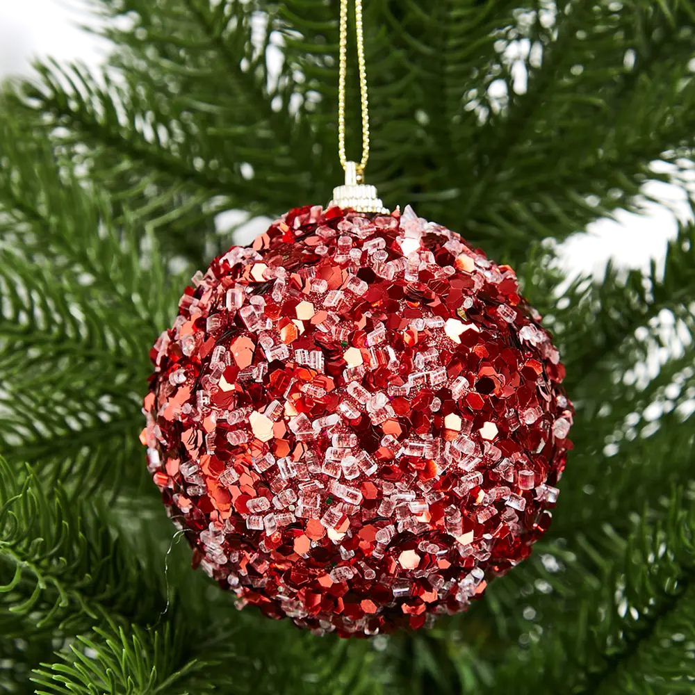 87036394 Елочное украшение Шар с красными блестками Christmas ø8 см цвет красный STLM-1491116 Santreyd 