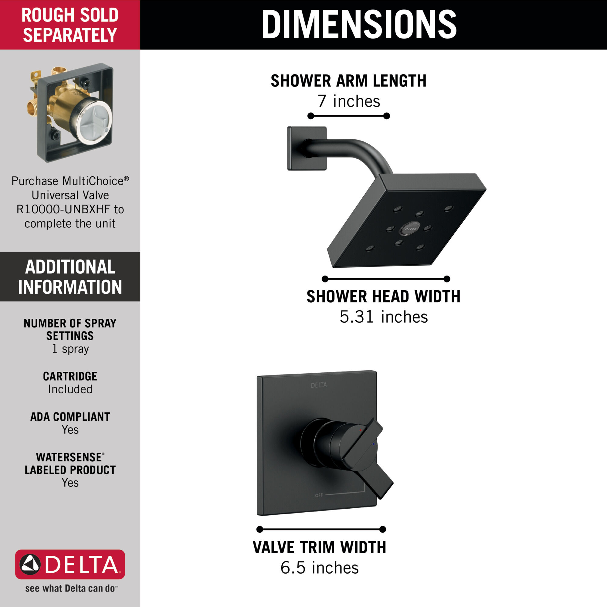 T17267-BL Накладка для душа Monitor® 17 серии H2Okinetic® Delta Faucet Ara Матовый черный - Вид №5