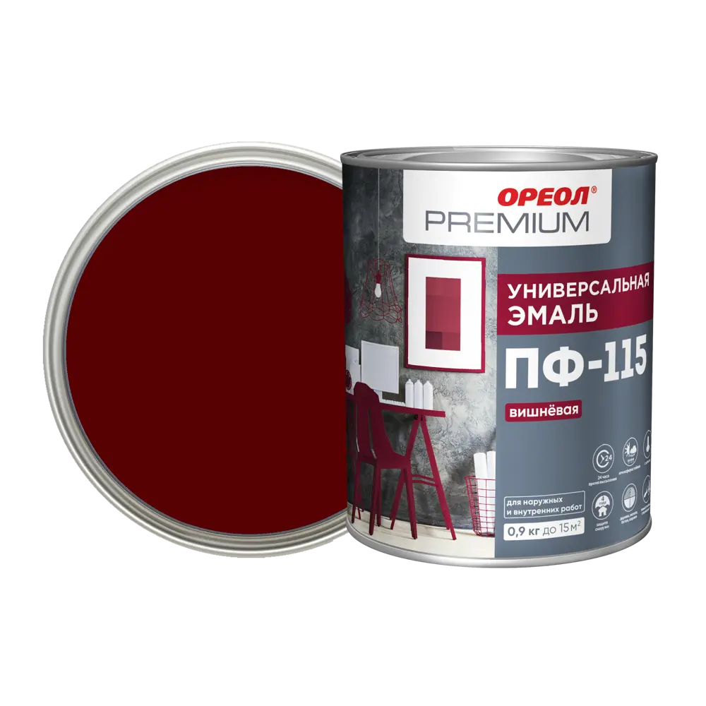 Эмаль Ореол Premium ПФ-115 глянцевая цвет вишнёвый 0.9 кг STLM-2111476