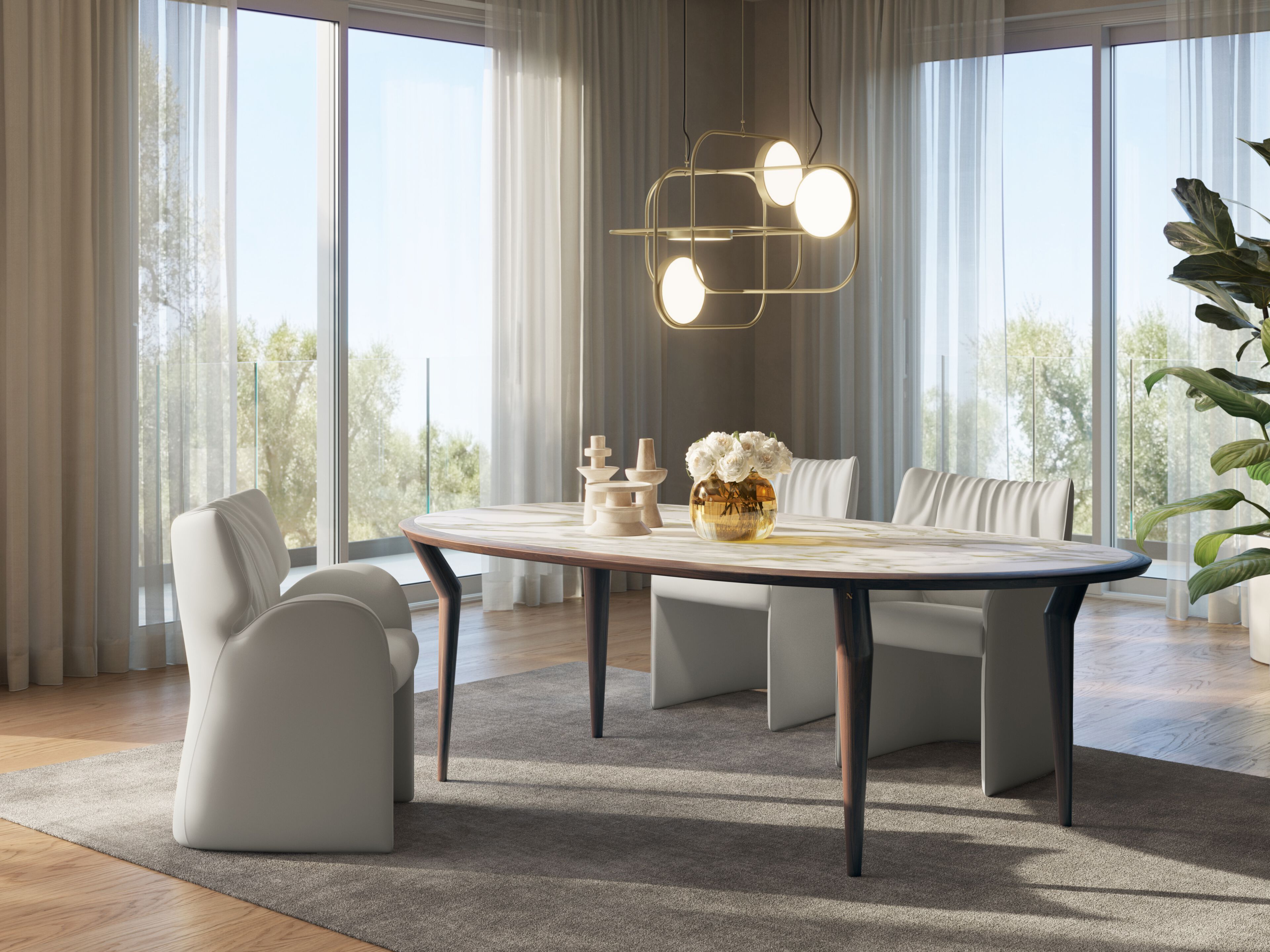 Круглый стол из грецкого ореха Natuzzi Italia пышные ARCH-00145164 - Вид №1