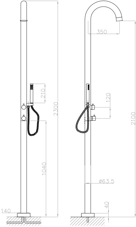 JEE-O Напольная термостатическая душевая стойка из нержавеющей стали с ручным душем Original 100-6310 / 100-6311 - Вид №1