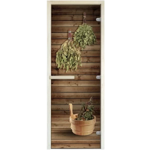 Дверь для сауны стеклянная с магнитным замком Стандарт веники 180x690 см двусторонняя