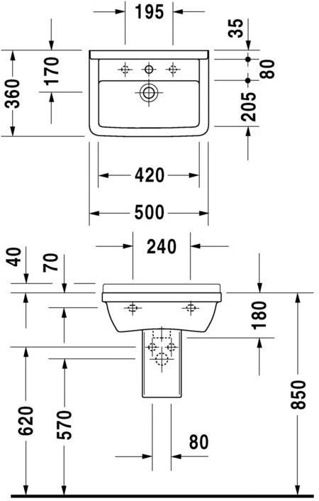 030050 Подвесная раковина настенная овальная Duravit Starck 3 белая - Вид №1