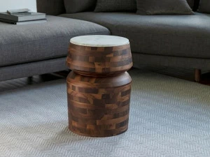 Porada Круглый журнальный столик из ореха каналетта и мраморной столешницей Twenty