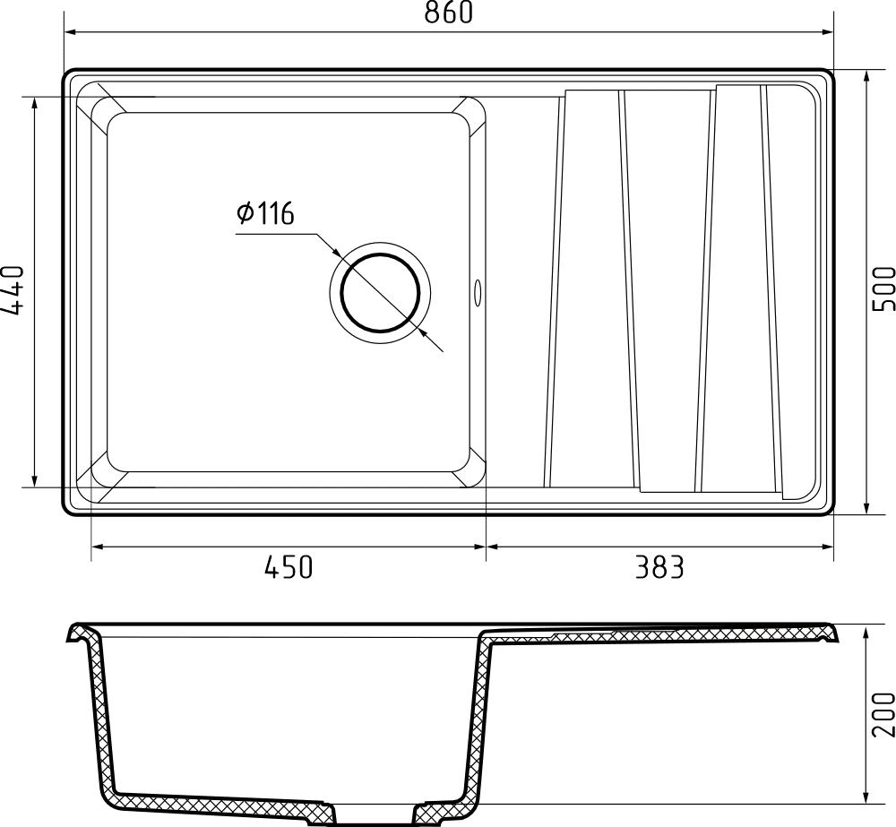 Кухонная мойка LV-860L GRANFEST LEVEL - Вид №1