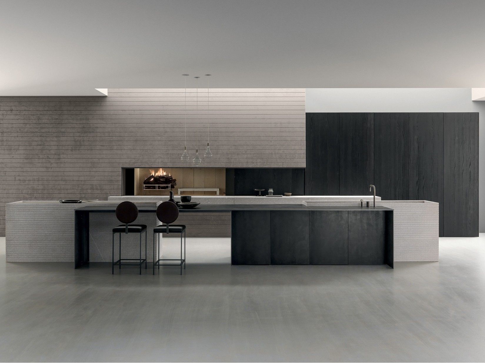 Кухня с каменным островом piasentina, керамогранитом black и кедром MODULNOVA Blade ARCH-00048576