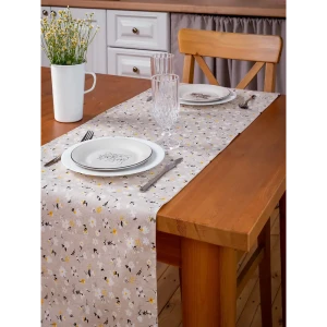 91548055 Скатерть на стол Colorprint Daisy прямоугольная 45x175 см цвет бежевый/белый/желтый/черный STLM-0815234