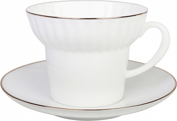 82188 Императорский фарфоровый завод Чашка чайная с блюдцем "Золотой кантик 2" "Волна" Фарфор костяной 