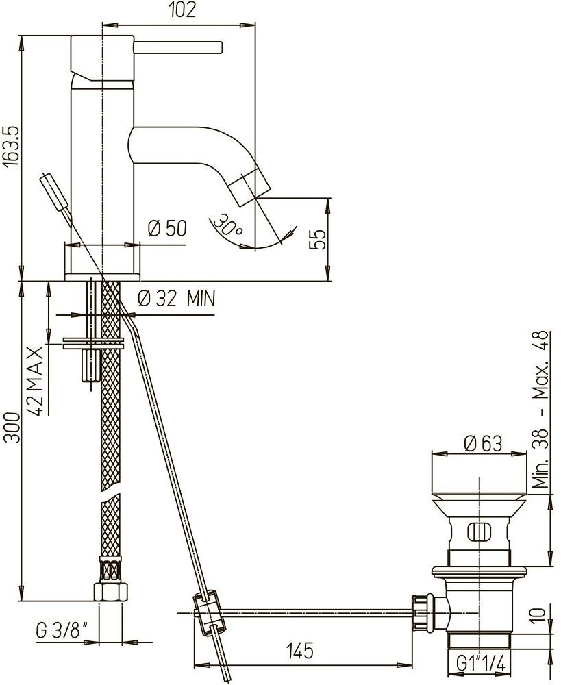 Paini Cox 78CR211 смеситель для раковины с донным клапаном  - Вид №8