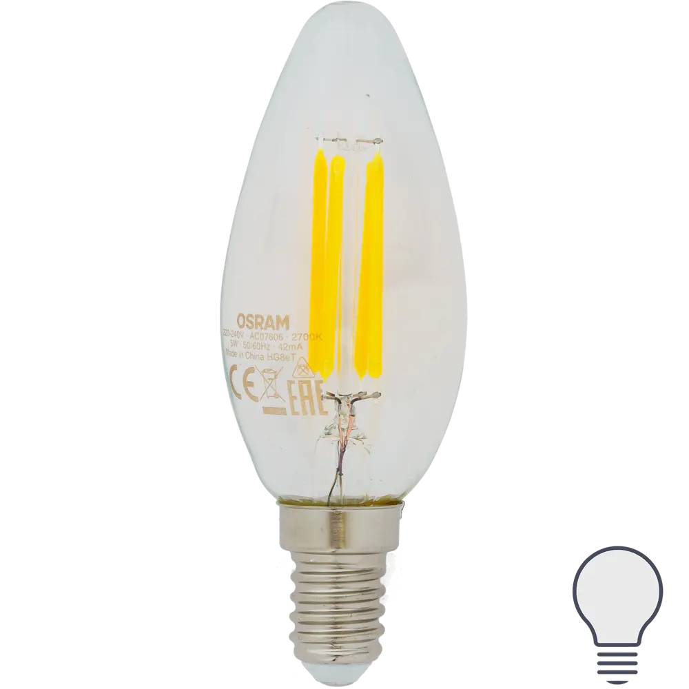 Лампа светодиодная Osram E14 220 В 5 Вт свеча 660 лм холодный белый свет 82057139 STLM-2007756 