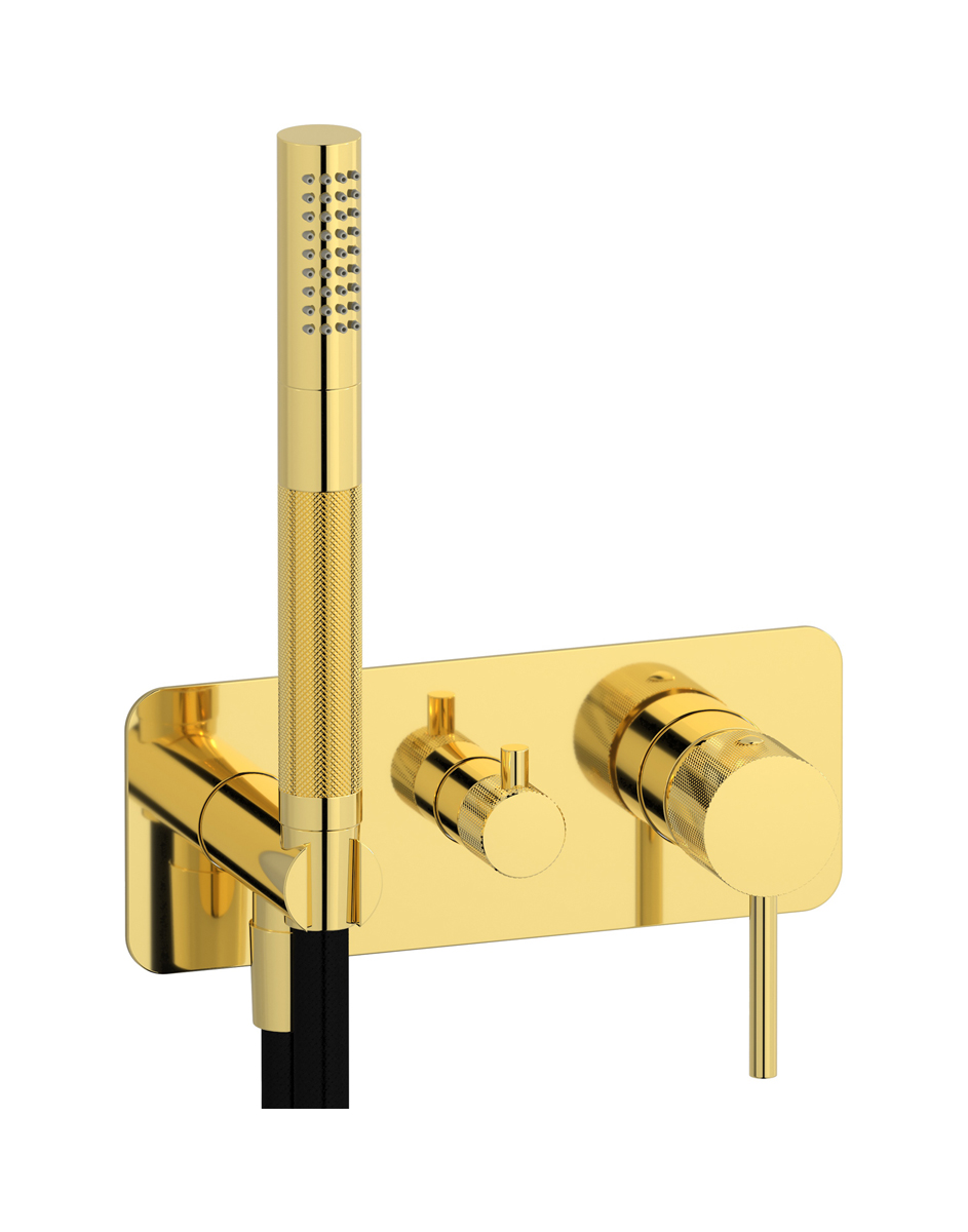 Внешние части встроенного в стену смесителя на 2 потребителя в комплекте с душевым гарнитуром WE ARE IB id313oo Gold Industria