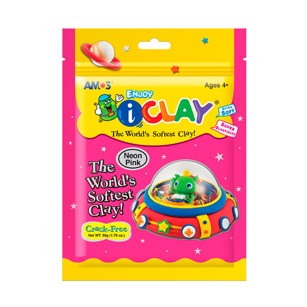 22042 Масса для лепки iClay в пакетиках 50 г розовая неоновая AMOS 