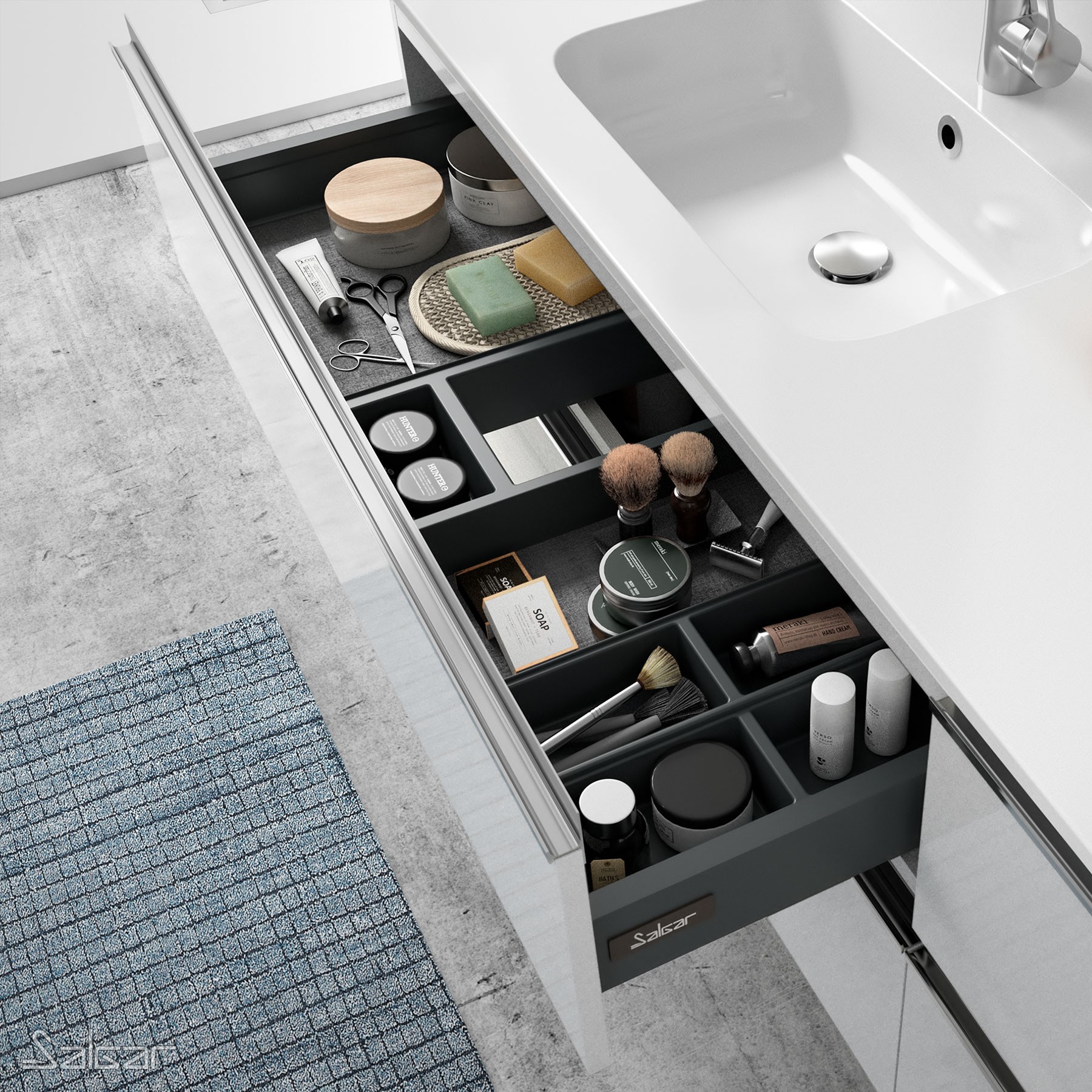 26814 SALGAR Мебель для умывальника SPIRIT 600 2 металлических ящика GLOSS WHITE 598 x 540 x 450 мм Глянцевый белый - Вид №2