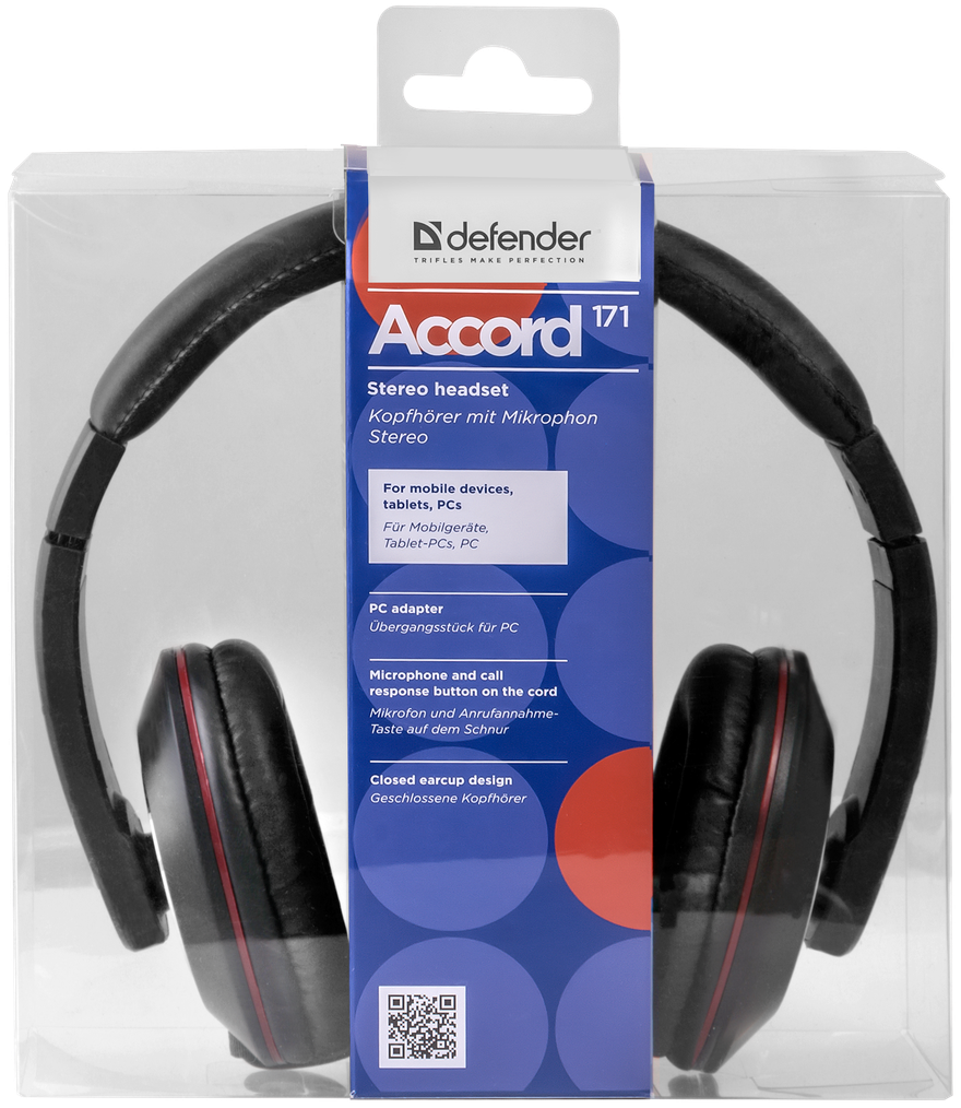 63171 гарнитура для смартфонов accord 171 черный, кабель 1,2 м Defender Santreyd  - Вид №1