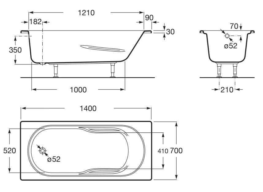 Встраиваемая акриловая прямоугольная ванна с гидромассажем Roca Genova-N ARCH-00089286 - Вид №4